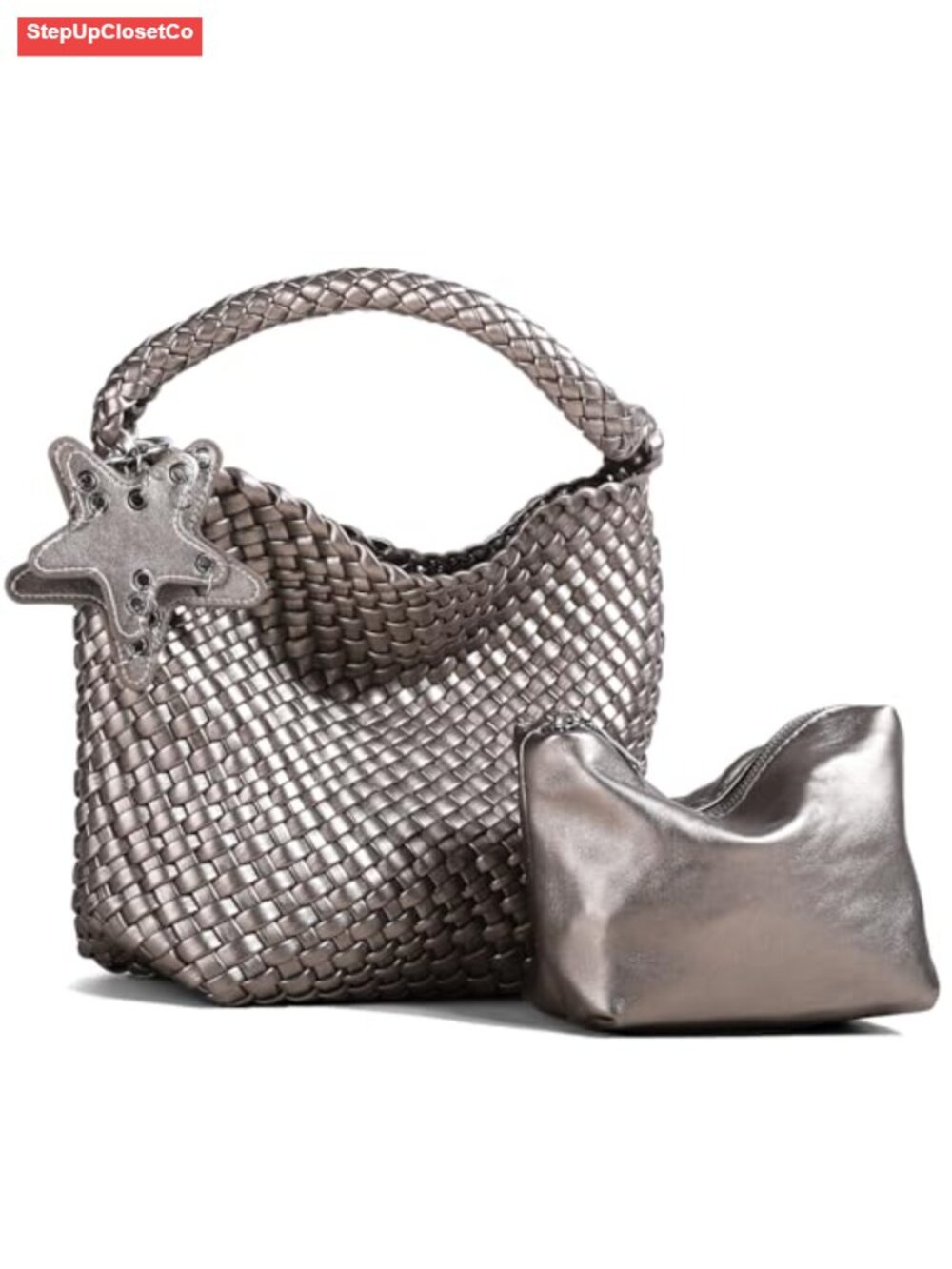 Woven Hobo Bag - Handcrafted Cross Weave Faux Leather Shoulder Tote